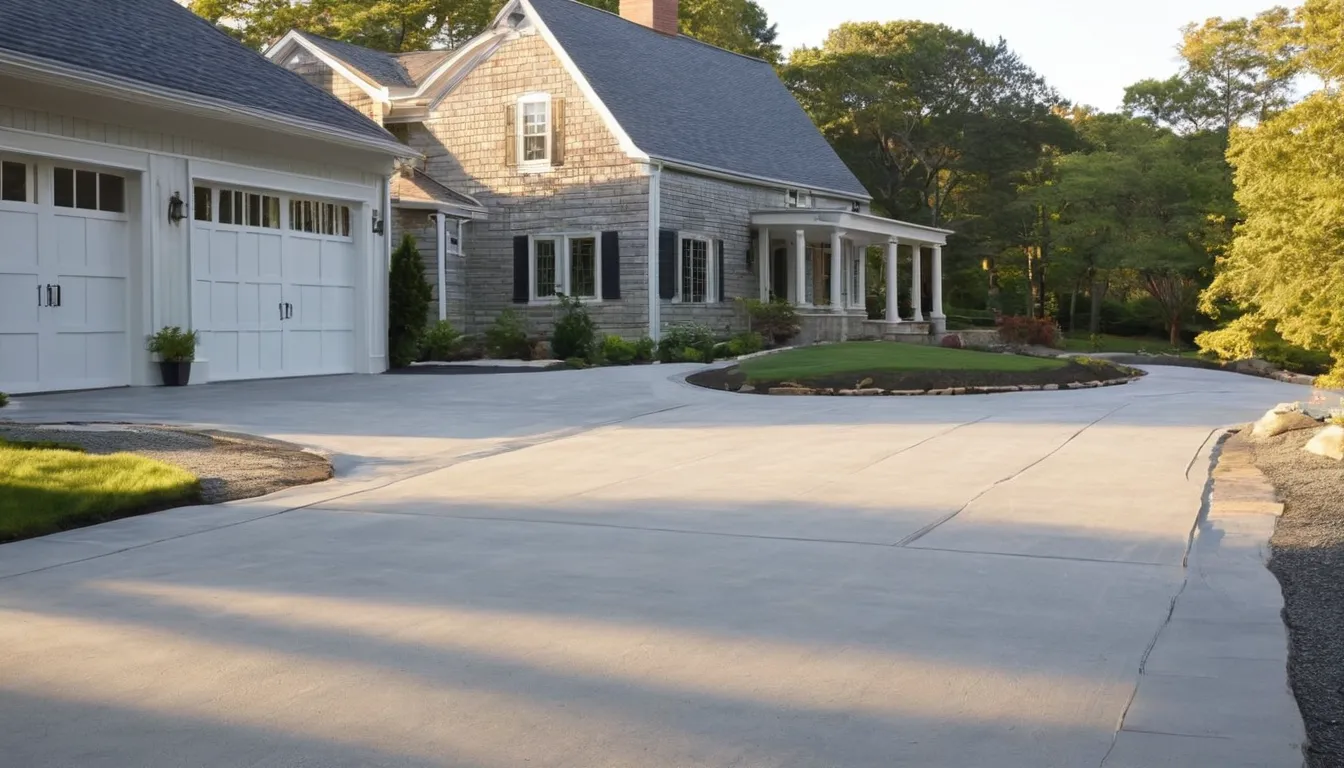 A newly poured concrete driveway leading to a Sayreville home on a clear day